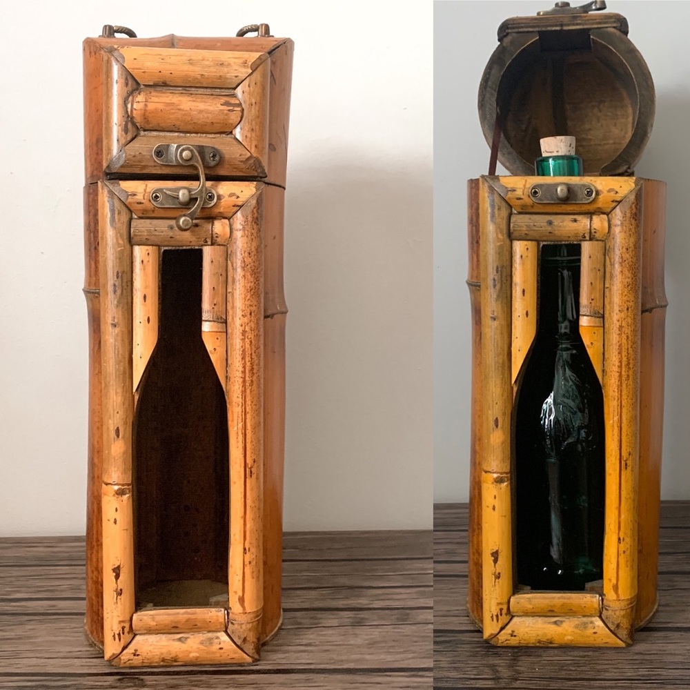 Vintage Boho Rattan Bamboo Wine Tote